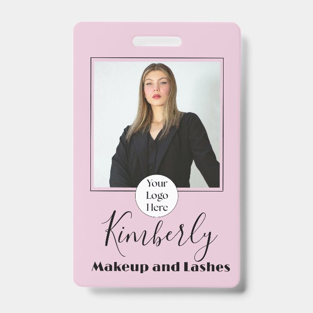 Badge Logo de photo de maquillage en écriture rose blush (Avant)