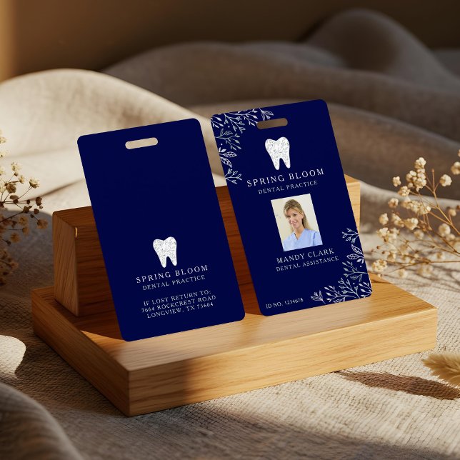 Badge Logo de photo d'identité dentaire fleuri et prospè (Blooming Flourishing Dental Tooth Logo ID Photo Badge)