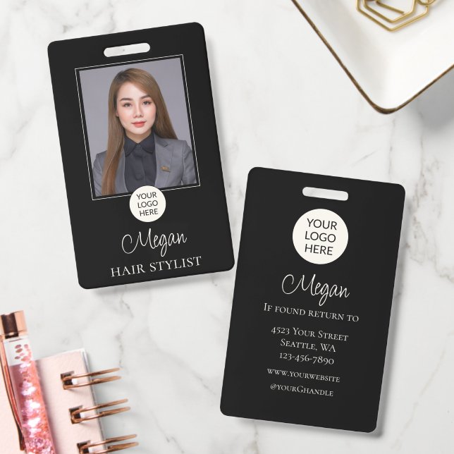 Badge Logo de script noir Photo Coiffeur (Bureau)