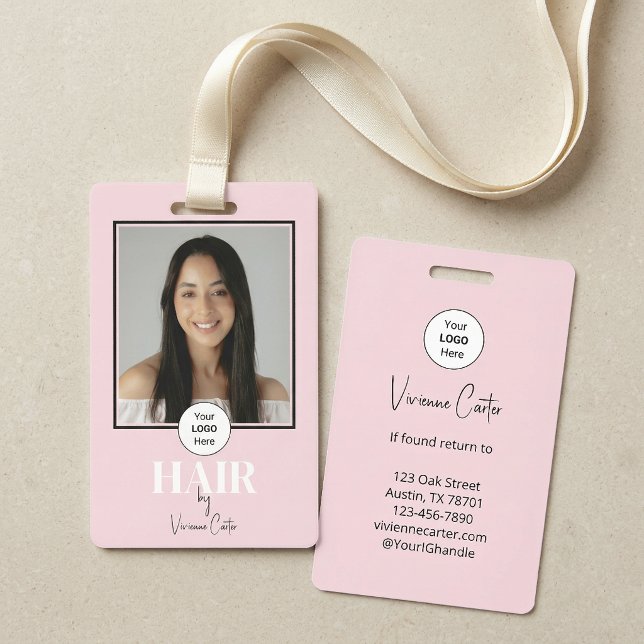 Badge Logo de script rose Blush Photo Coiffeur (Blush Pink Script Logo Photo Hair Stylist Badge)