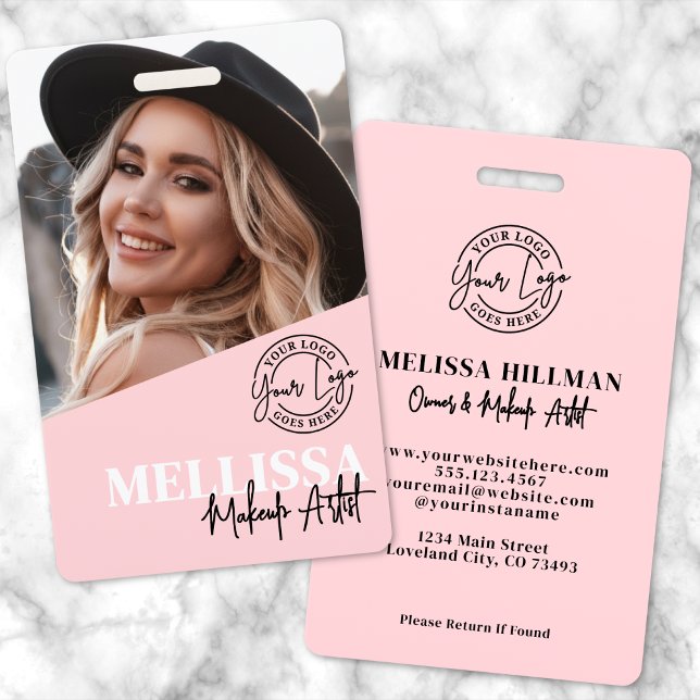 Badge Logo de script rose blush photo maquillage (Blush Pink Script Logo Photo Makeup Badge)
