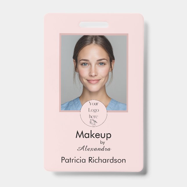 Badge Logo de script rose poudré Photo Maquillage Employ (Avant)