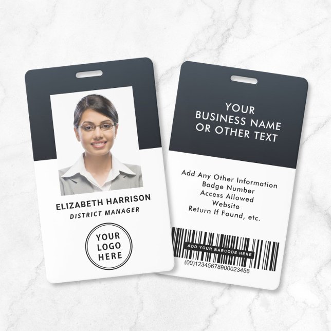 Badge Logo de société moderne Code-barres Photo d'identi (Modern Business Logo Barcode Photo ID Badge)