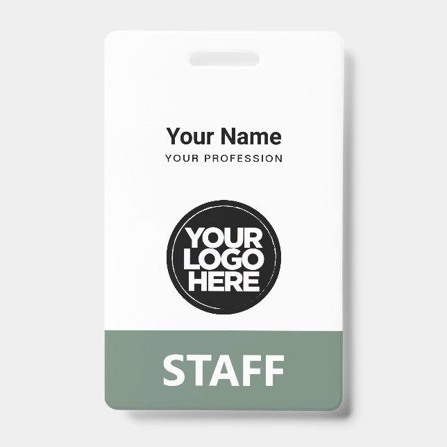 Badge Logo d'entreprise avec nom de l'employé vert sauge (Avant)