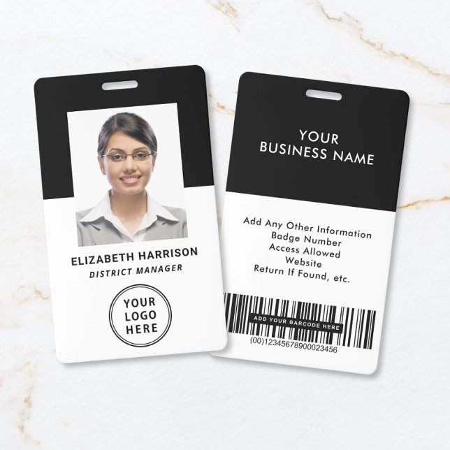 Badge Logo d'entreprise Code-barres Photo Carte d'identi (Business Logo Barcode Photo Employee ID Badge)