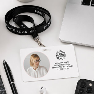 Badge Logo d'entreprise minimaliste Photo Nom Code Bar