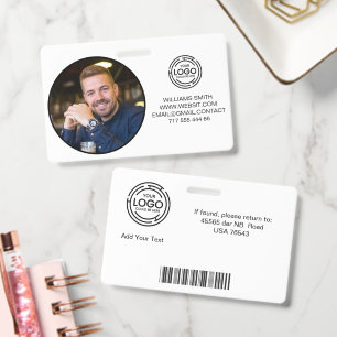 Badge Logo d'entreprise minimaliste Photo Nom Code Bar