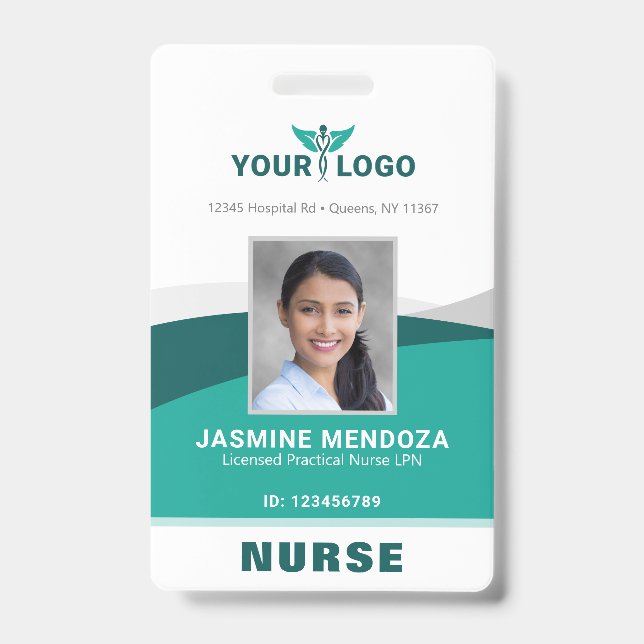 Badge Logo d'entreprise Modèle Turquoise Nom photo de l' (Avant)