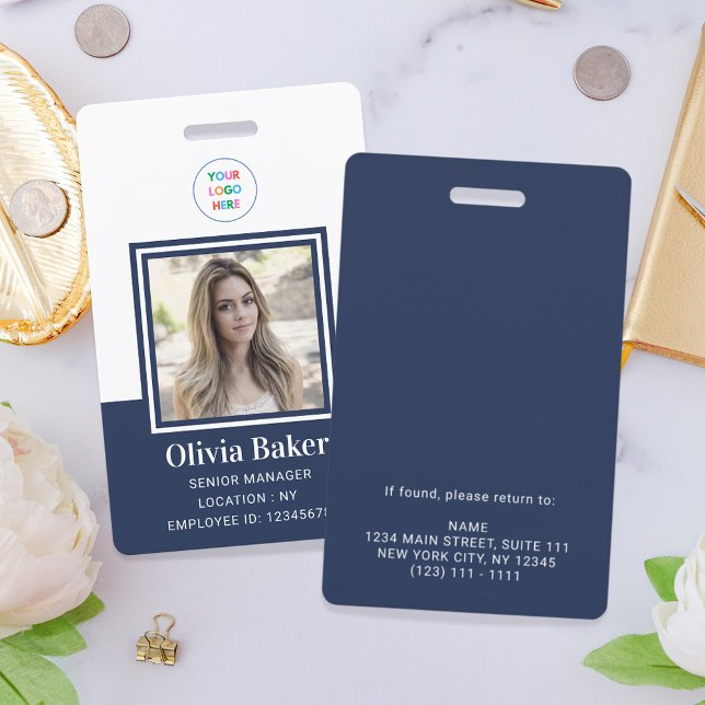 Badge Logo d'entreprise moderne de photo ID bleu marine  (Créateur téléchargé)