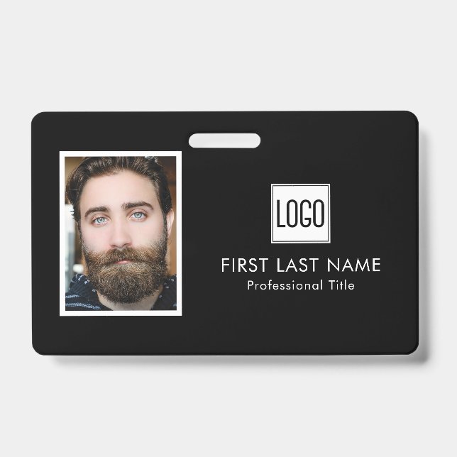 Badge Logo d'entreprise | Nom de la photo Code-barres Em (Face)