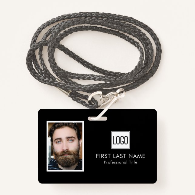 Badge Logo d'entreprise | Nom de la photo Code-barres Em (Devant avec lanière)