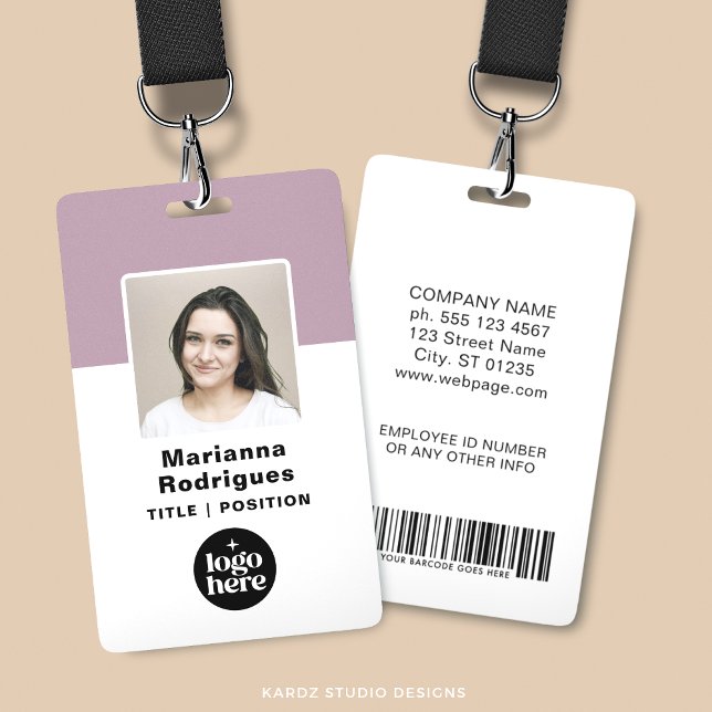Badge Logo d'entreprise Photo Code-barres Carte d'identi (Customize with photo, name, title, business logo, contact info a security barcode.)
