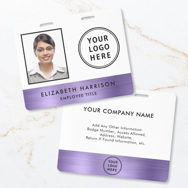 Badge Logo d'entreprise Photo d'identité professionnelle (Business Logo Employee Photo ID Purple Badge)