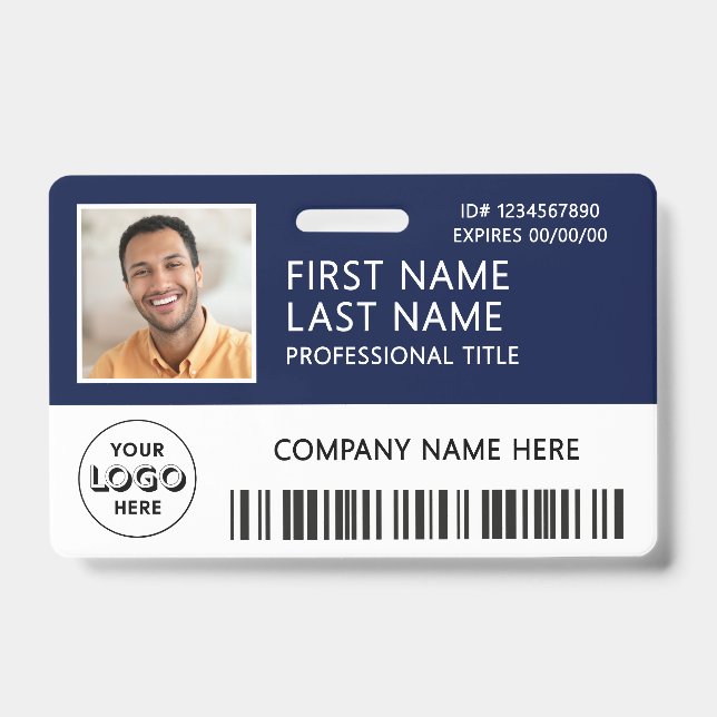 Badge Logo d'entreprise Photo ID Code-barres Bleu marine (Avant)