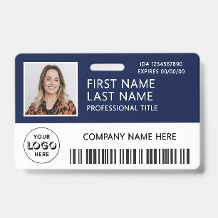 Badge Logo d'entreprise Photo ID Code-barres Bleu marine