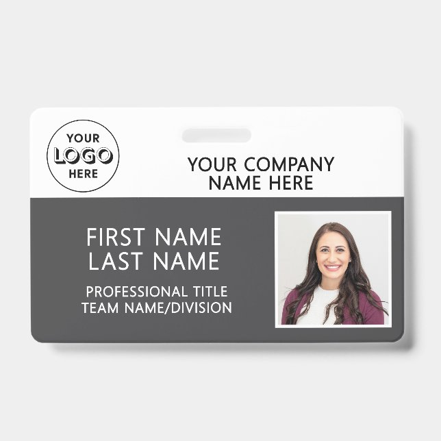 Badge Logo d'entreprise Photo ID Code-barres Gris Nom (Avant)