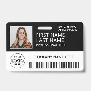 Badge Logo d'entreprise Photo ID Code-barres Noir Nom