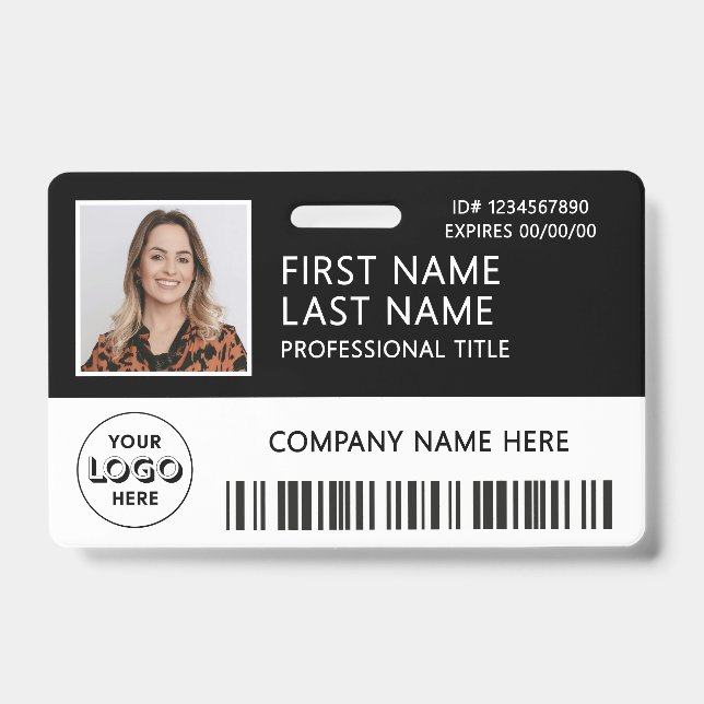 Badge Logo d'entreprise Photo ID Code-barres Noir Nom (Avant)