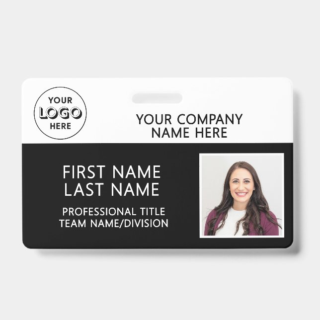 Badge Logo d'entreprise Photo ID Code-barres Noir Nom (Avant)