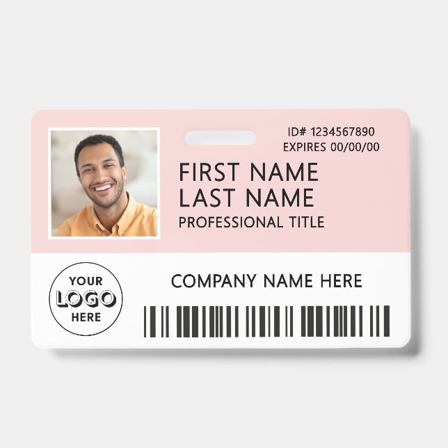 Badge Logo d'entreprise Photo ID Code-barres Rose (Avant)