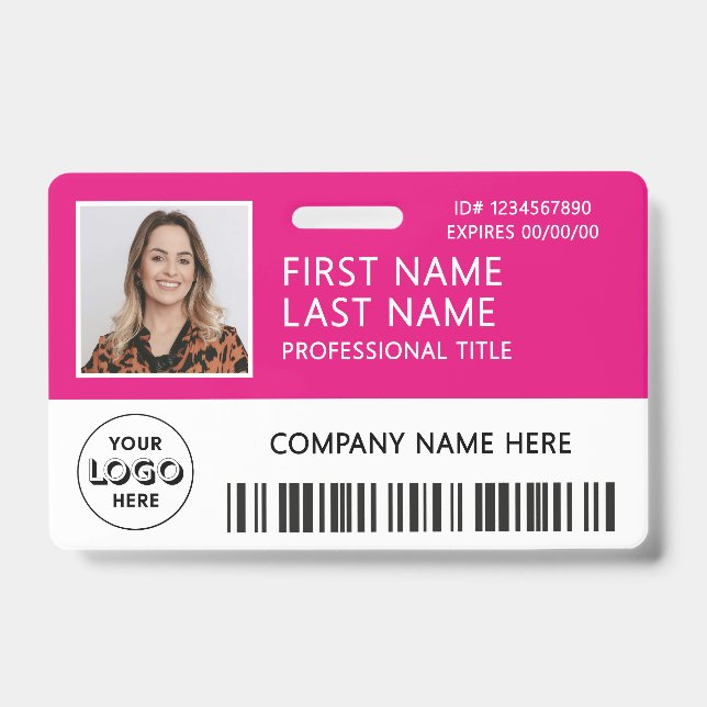 Badge Logo d'entreprise Photo ID Code-barres Rose Chaud  (Avant)