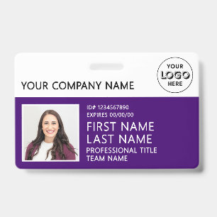 Badge Logo d'entreprise Photo ID Code-barres Violet Nom