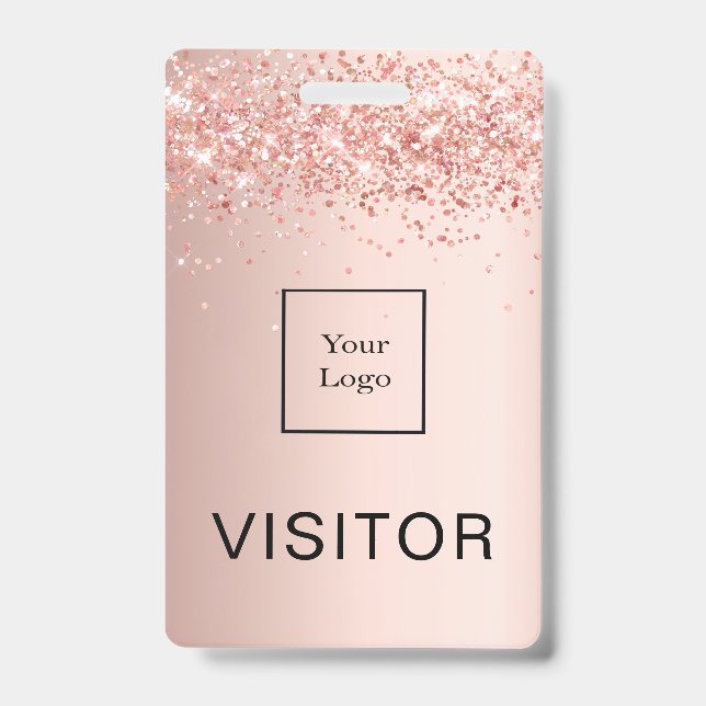 Badge Logo d'entreprise rose or rousse visiteur (Avant)