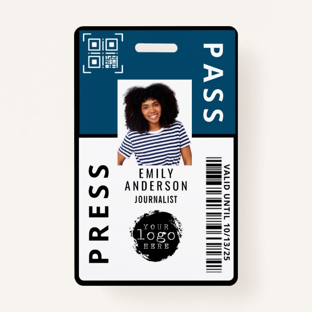 Badge Logo d'ID photo du Passe-Média Personnalisé | Bleu (Devant)