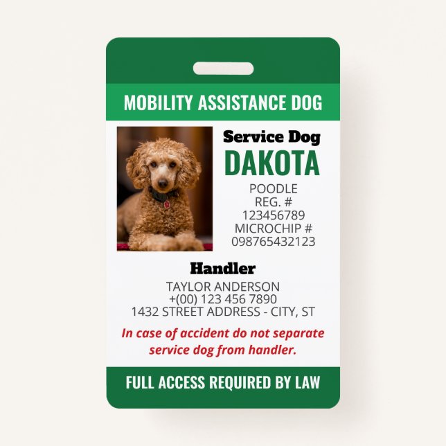 Badge Logo du chien d'assistance à la mobilité verte QR  (Devant)