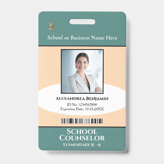 Badge Logo du nom photo de l'employé de l'école personna (Avant)