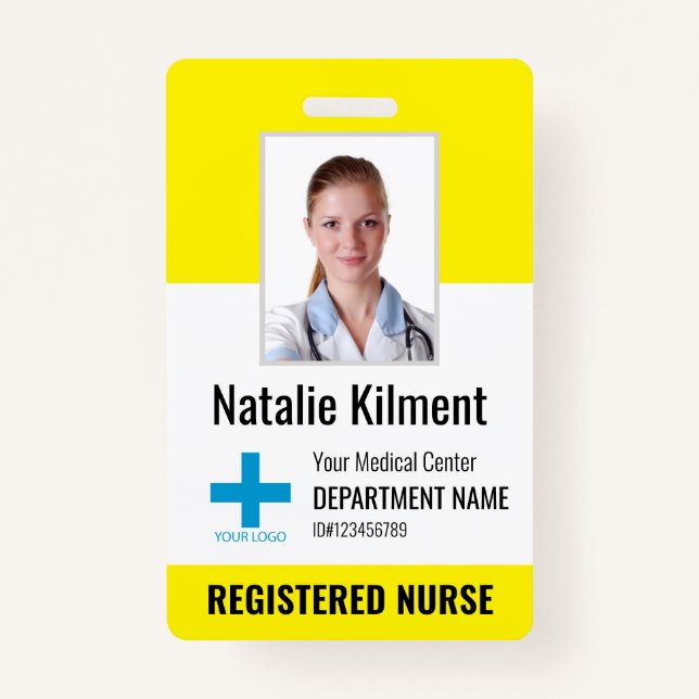 Badge Logo du nom photo de l'employé de l'hôpital Jaune  (Devant)