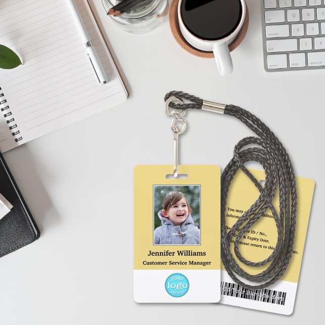 Badge Logo du personnel de l'entreprise Code-barres Phot (Custom Employee Staff Logo Barcode Photo Name ID Badge)