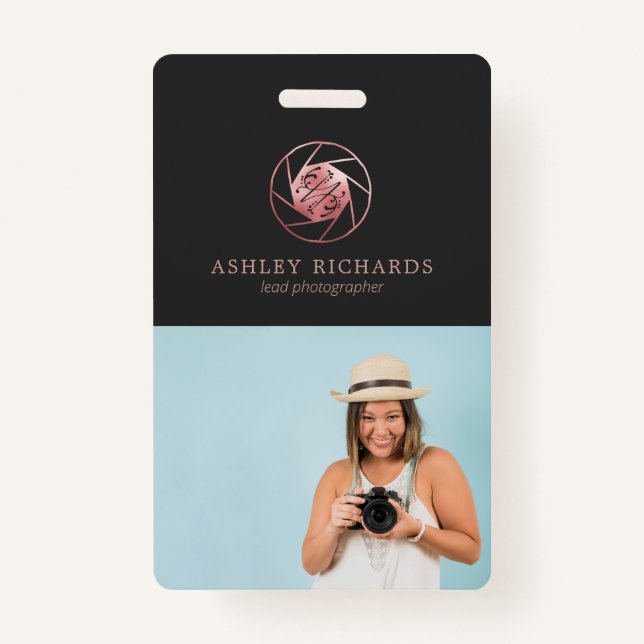 Badge Logo du photographe rose Gold | Balise de nom de l (Devant)
