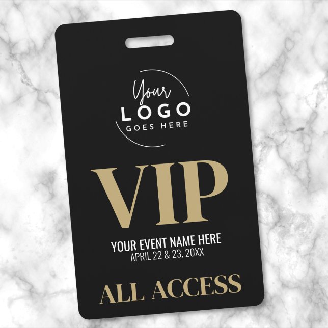 Badge Logo Élégant Noir Or Événement VIP (VIP Your Logo Black Gold Event Badge)