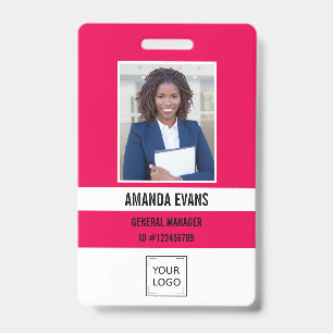 Badge Logo employé photo Fuchsia rose Code QR Sécurité