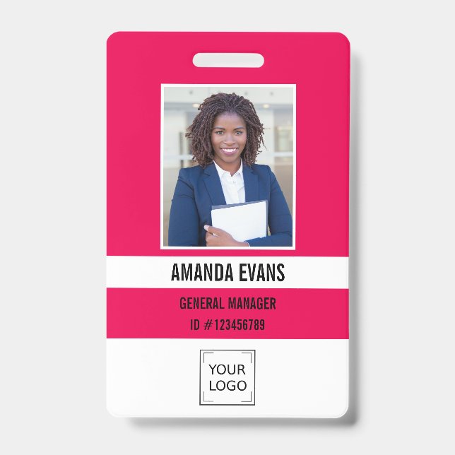 Badge Logo employé photo Fuchsia rose Code QR Sécurité (Avant)