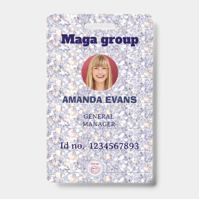 Badge Logo employé photo ou code QR paillettes (Avant)