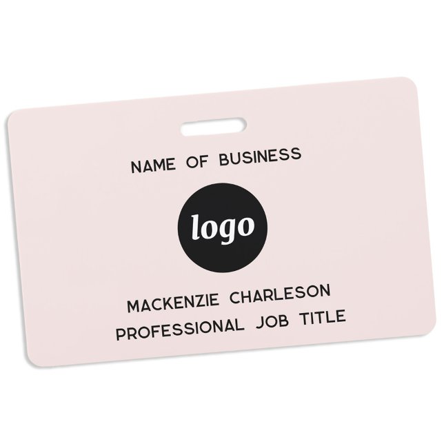 Badge Logo Entreprise Professionnel Blush Rose Nom (Simple logo with custom text business promotional branding professional staff name tag)