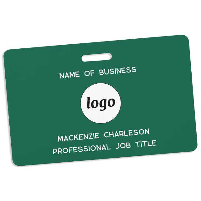 Badge Logo Entreprise Professionnel Nom Vert Forêt (Simple logo with custom text business branding promotional employee staff represantative name badge)