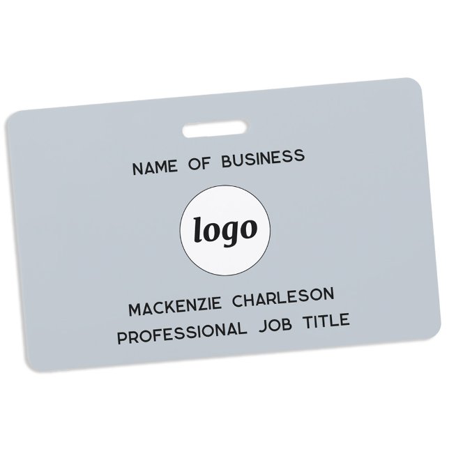 Badge Logo Entreprise Professionnelle Nom Bleu (Simple logo with custom text business promotional branding professional staff name tag)