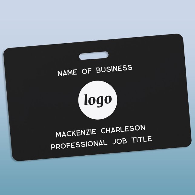 Badge Logo Entreprise Professionnelle Nom Noir (Simple logo with custom text business promotional branding professional staff name tag)