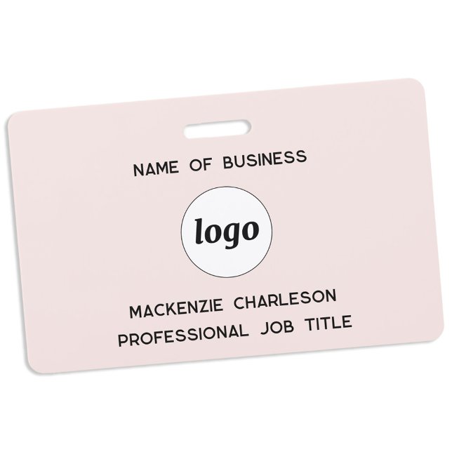 Badge Logo Entreprise Professionnelle Nom Rose Blush (Simple logo with custom text business promotional branding professional staff name tag)