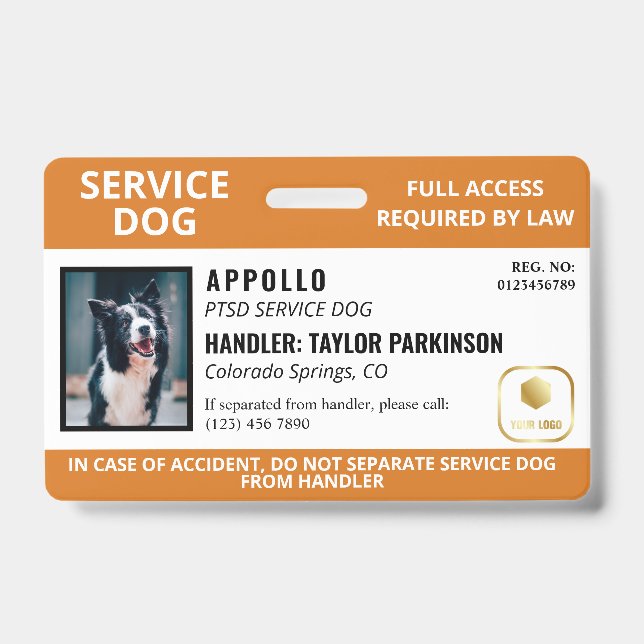 Badge Logo et carte d'identité de chien d'assistance Ora (Avant)
