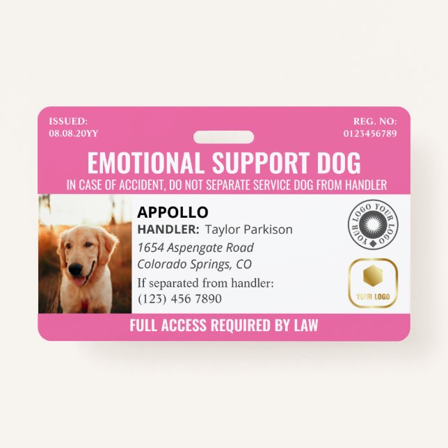 Badge Logo et ID photo de Pink Service Dog 2 (Devant)