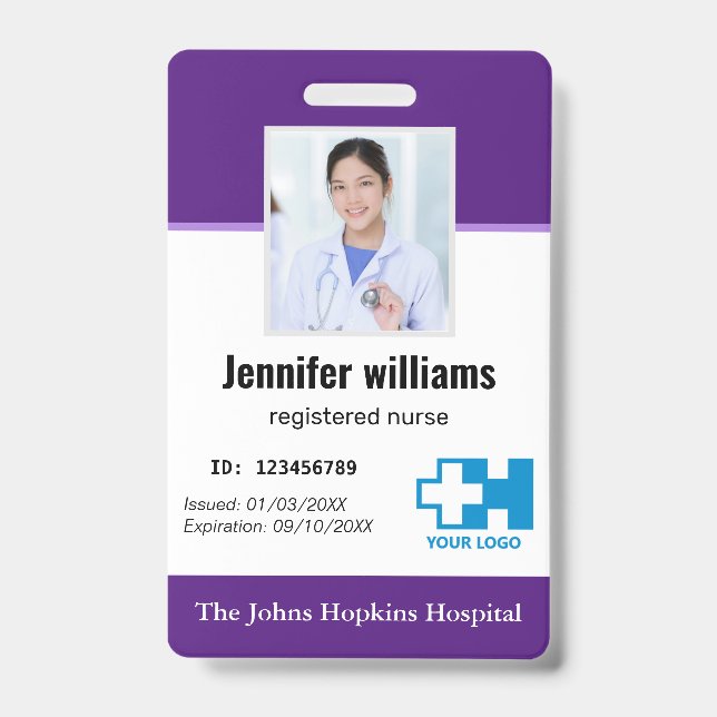 Badge Logo et photo d'employé d'hôpital personnalisé sur (Avant)