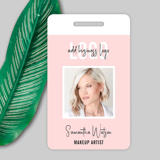 Badge Logo Feminine Rose Blush Beauté Salon ID photo (Elegant Photo ID Badge in blush pink and white, great for beauty salon or spa, boutique and more)