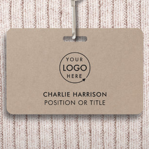 Badge Logo Kraft Rustique ID Employé Minimaliste Perso