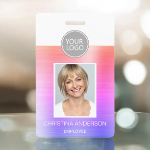 Badge Logo métallisé pastel pour nom d'employé, photo d'