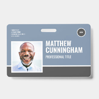 Badge Logo Moderne Photo Nom Employé Code-Barres Horizon