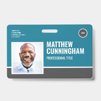 Badge Logo Moderne Photo Nom Employé Code-Barres Horizon